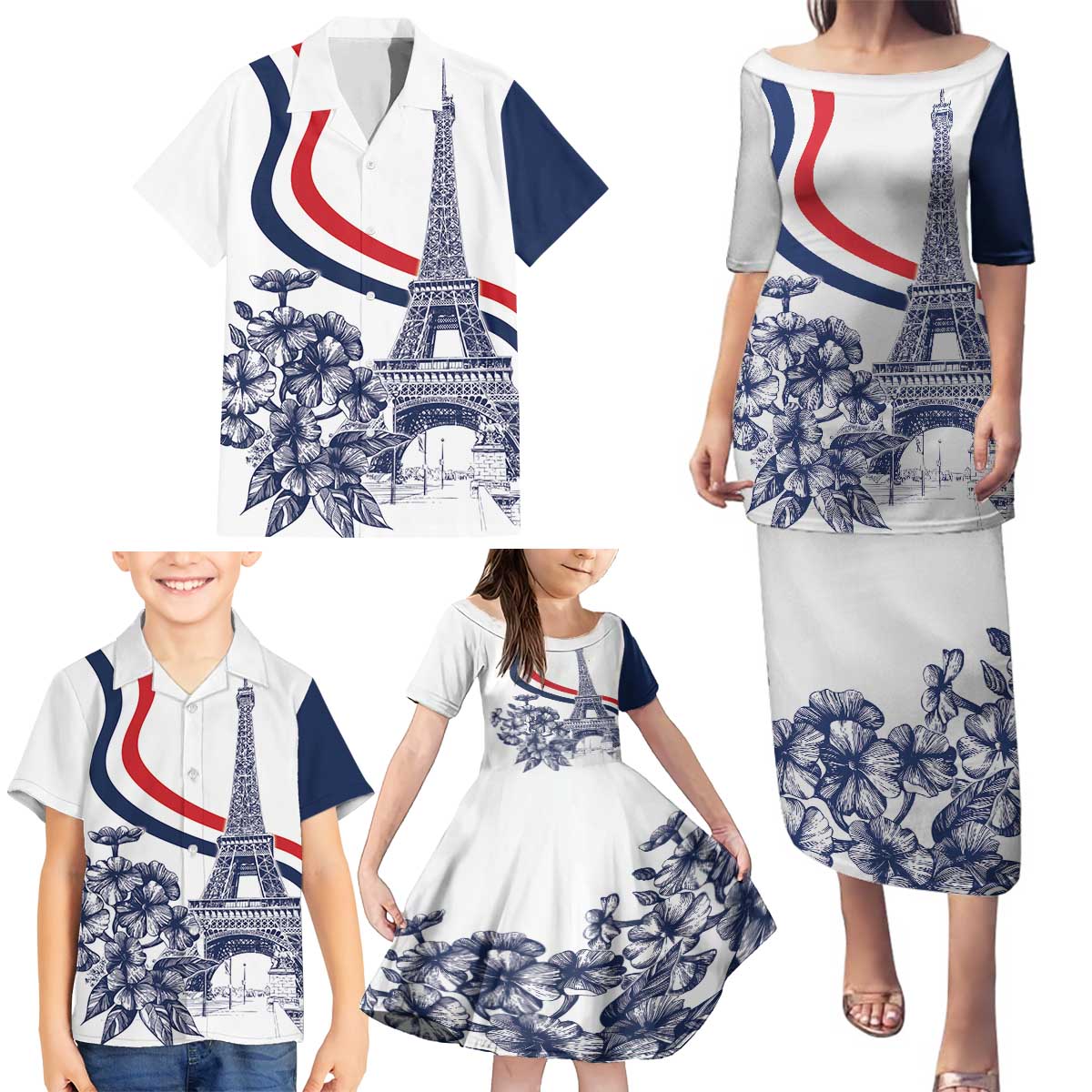 Custom France Women Rugby Family Matching Puletasi and Hawaiian Shirt Summer Flowers 2024 - Wonder Print Shop