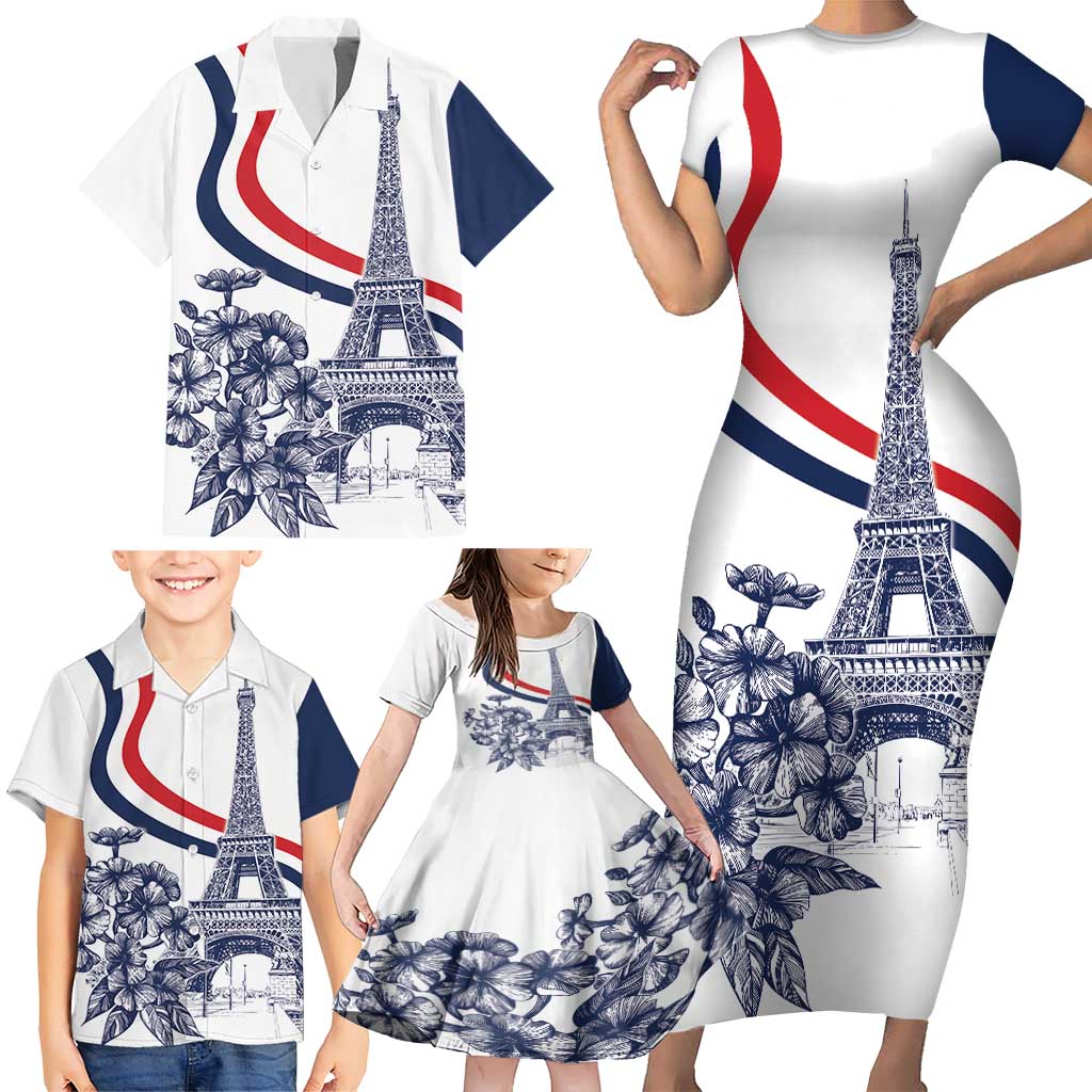 Custom France Women Rugby Family Matching Short Sleeve Bodycon Dress and Hawaiian Shirt Summer Flowers 2024 - Wonder Print Shop