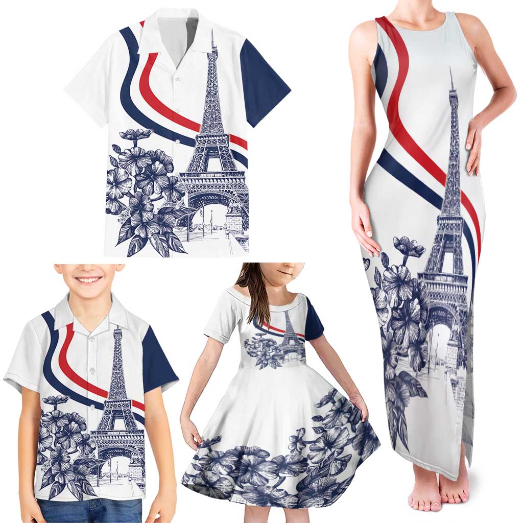 Custom France Women Rugby Family Matching Tank Maxi Dress and Hawaiian Shirt Summer Flowers 2024 - Wonder Print Shop