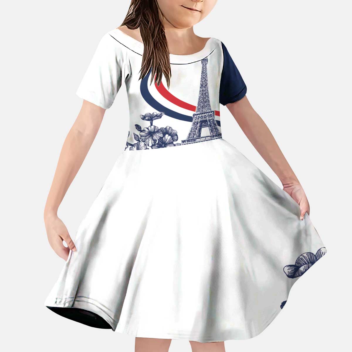 Custom France Women Rugby Kid Short Sleeve Dress Summer Flowers 2024 - Wonder Print Shop