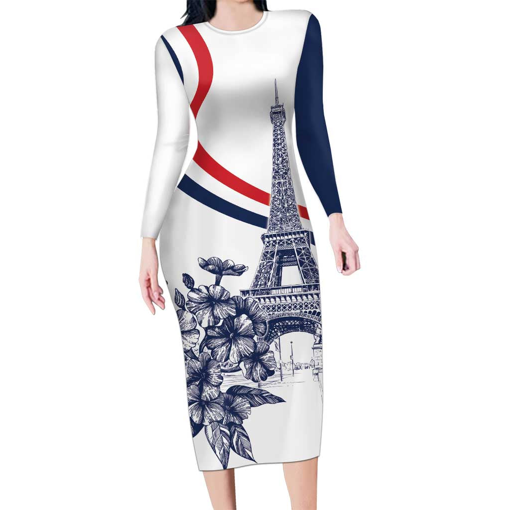 Custom France Women Rugby Long Sleeve Bodycon Dress Summer Flowers 2024 - Wonder Print Shop