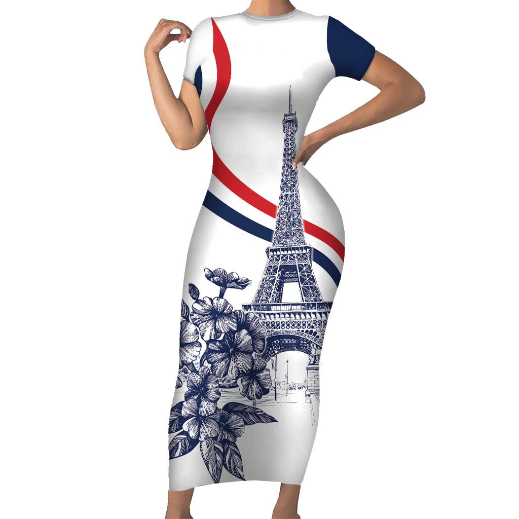 Custom France Women Rugby Short Sleeve Bodycon Dress Summer Flowers 2024 - Wonder Print Shop