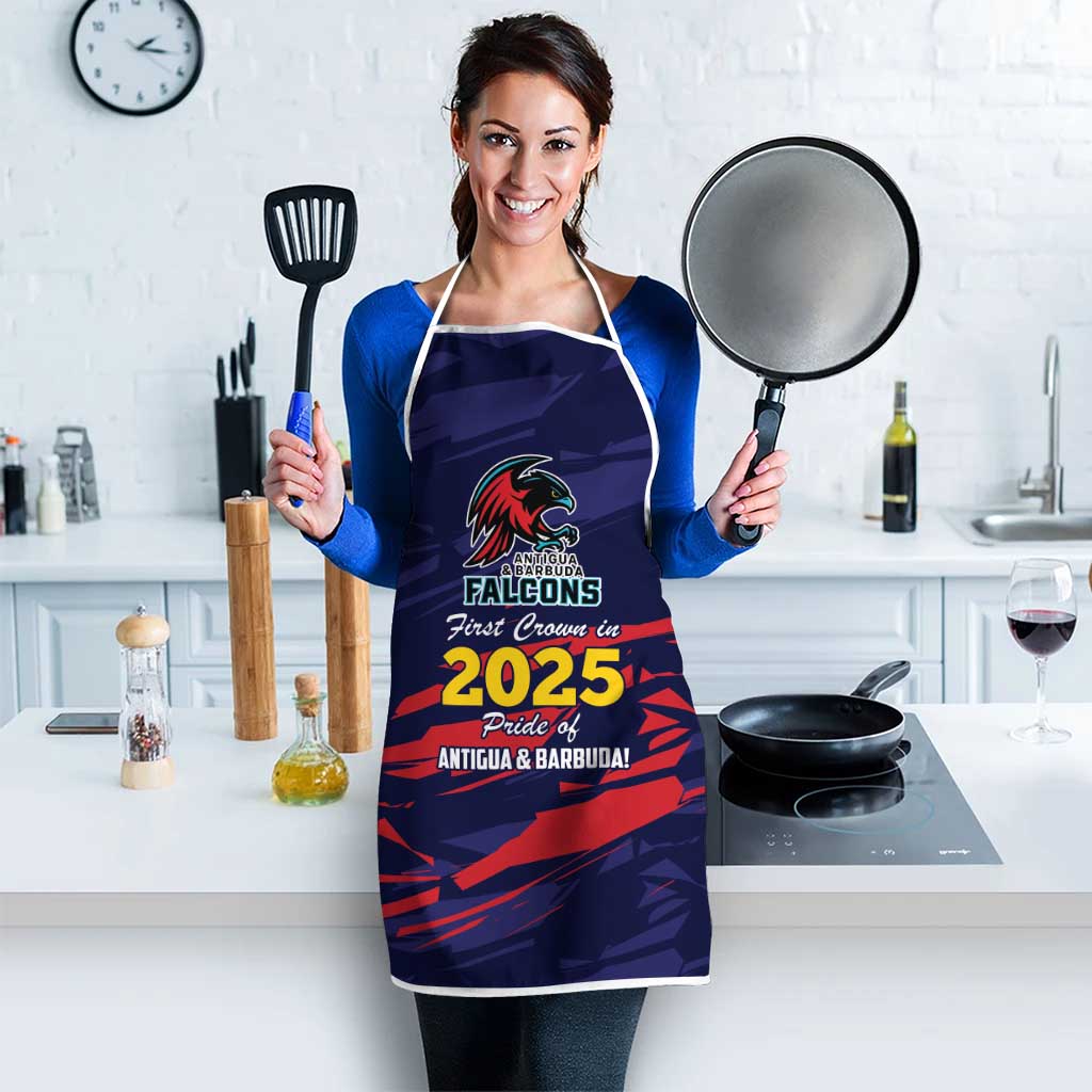 Blue cricket team apron with white straps and red 2025 Antigua & Barbuda design