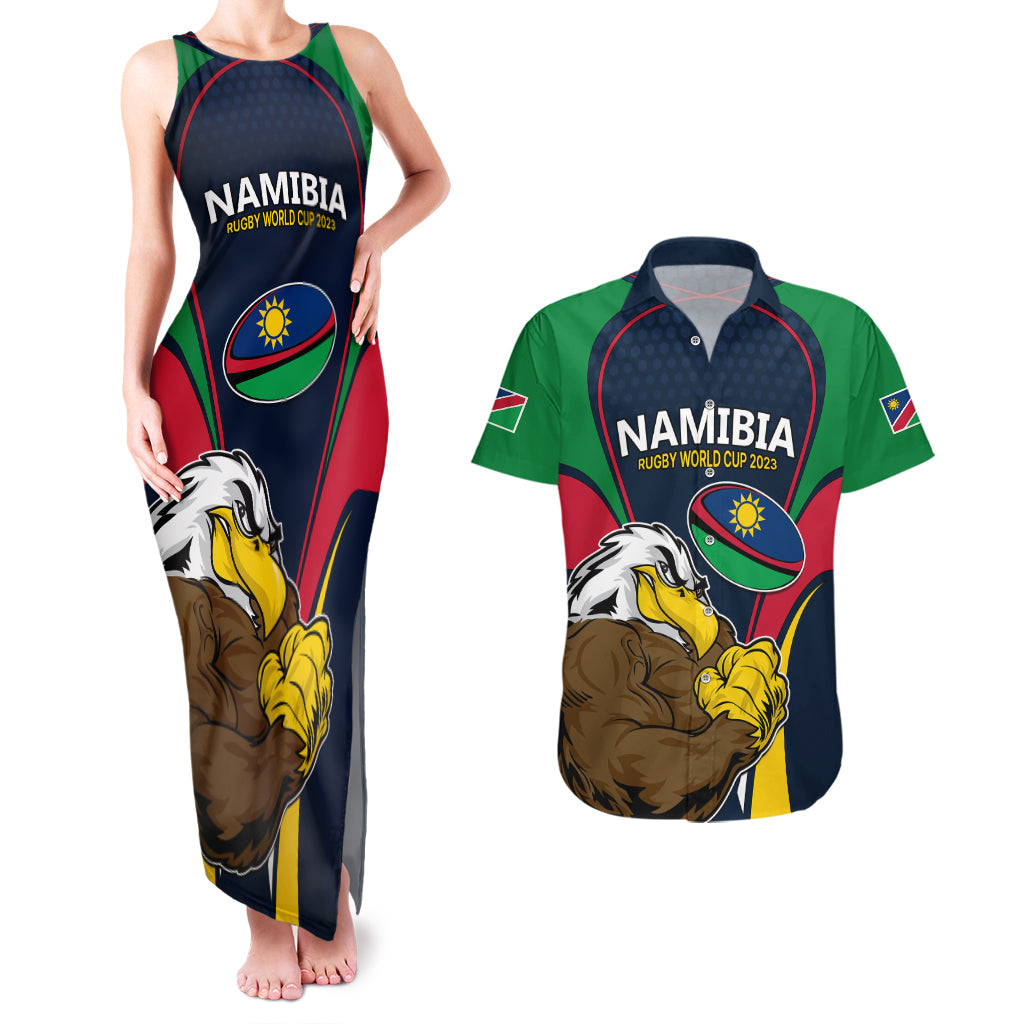 Namibia Rugby Couples Matching Tank Maxi Dress and Hawaiian Shirt World Cup 2023 Eagle Mascot Come On Welwitschias LT9 - Wonder Print Shop