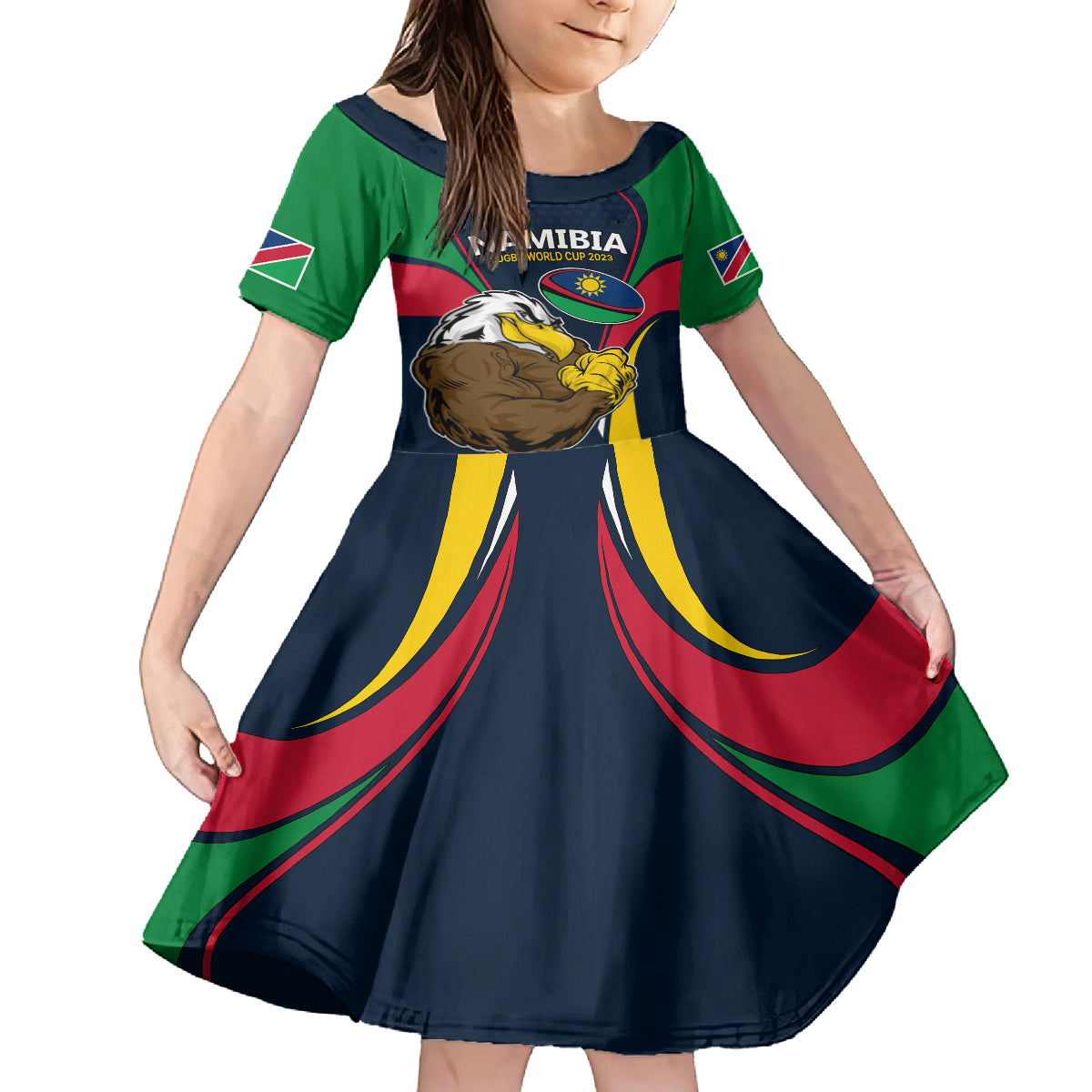 Namibia Rugby Kid Short Sleeve Dress World Cup 2023 Eagle Mascot Come On Welwitschias - Wonder Print Shop