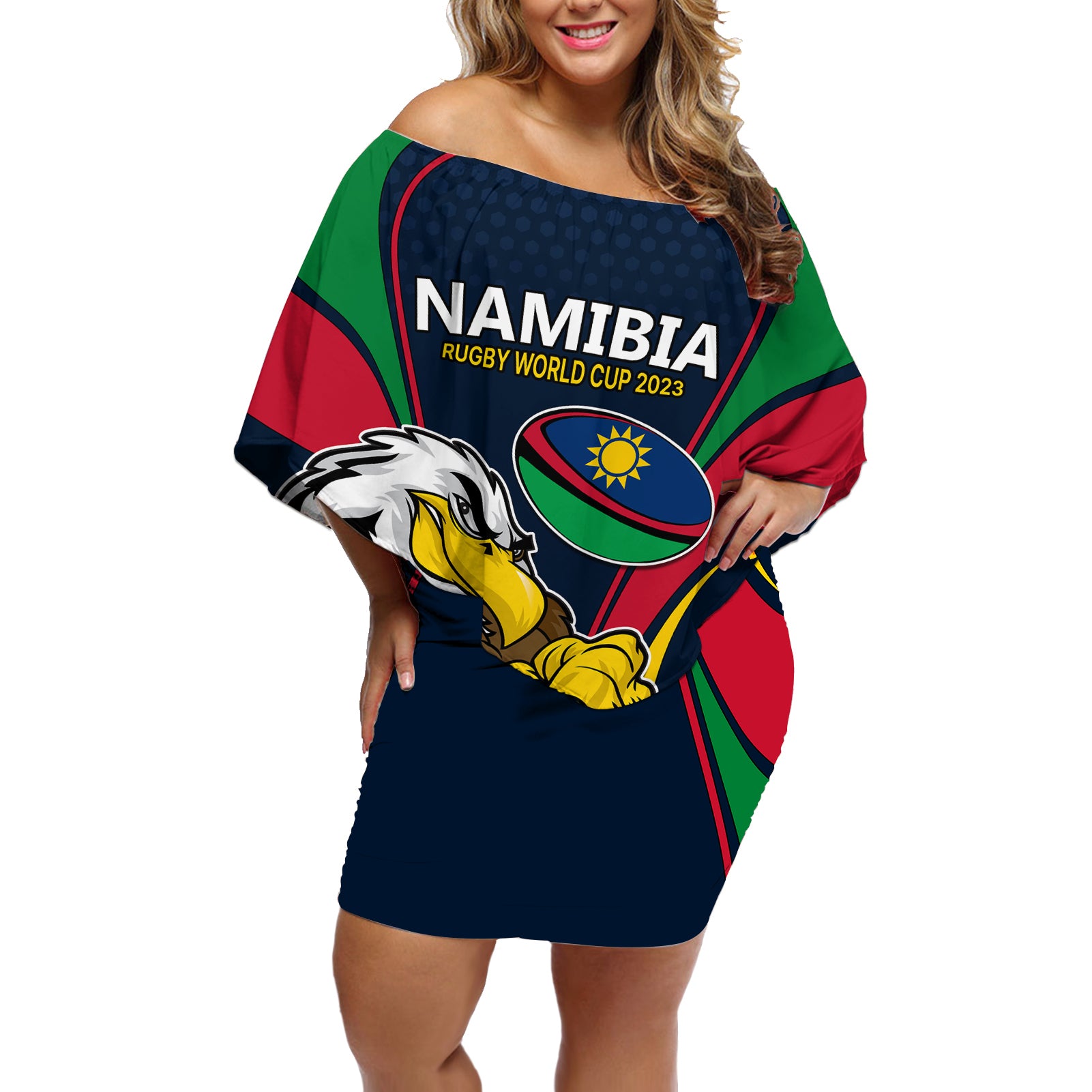 Namibia Rugby Off Shoulder Short Dress World Cup 2023 Eagle Mascot Come On Welwitschias - Wonder Print Shop