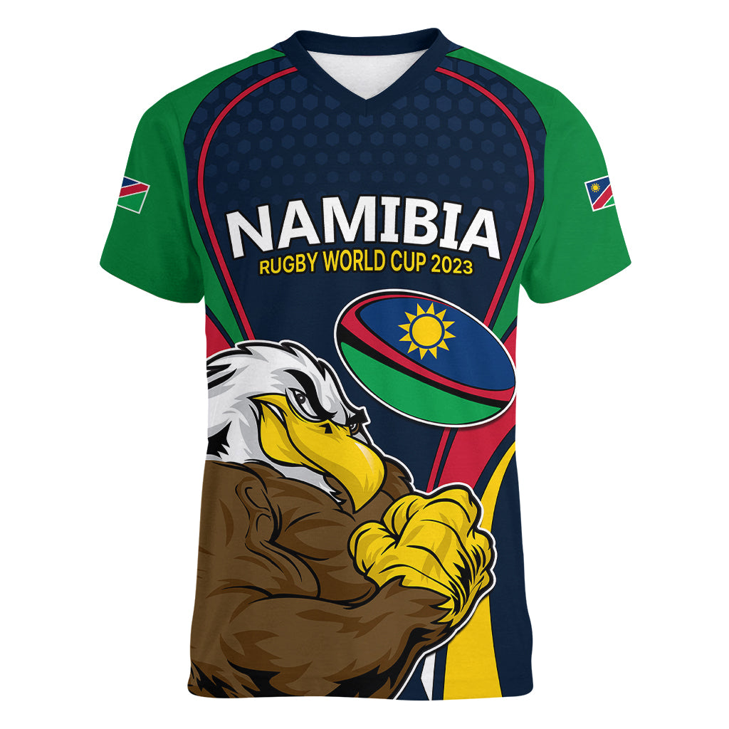 Namibia Rugby Women V Neck T Shirt World Cup 2023 Eagle Mascot Come On Welwitschias - Wonder Print Shop