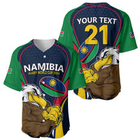 Rugby baseball jersey set: Namibia front and 'YOUR TEXT 21' back with eagle mascot.