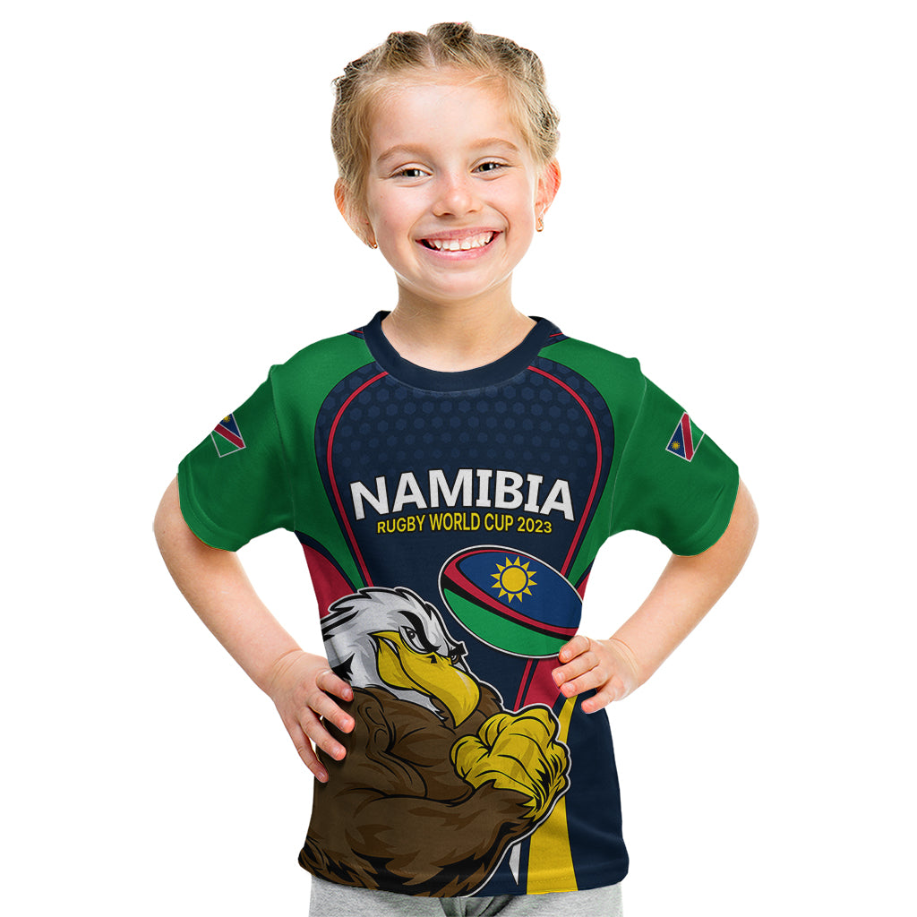 Custom Namibia Rugby Kid T Shirt World Cup 2023 Eagle Mascot Come On Welwitschias - Wonder Print Shop