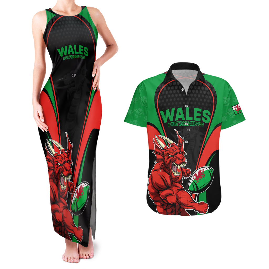 Wales Rugby Couples Matching Tank Maxi Dress and Hawaiian Shirt World Cup 2023 Dragon Mascot Come On Cymru LT9 - Wonder Print Shop