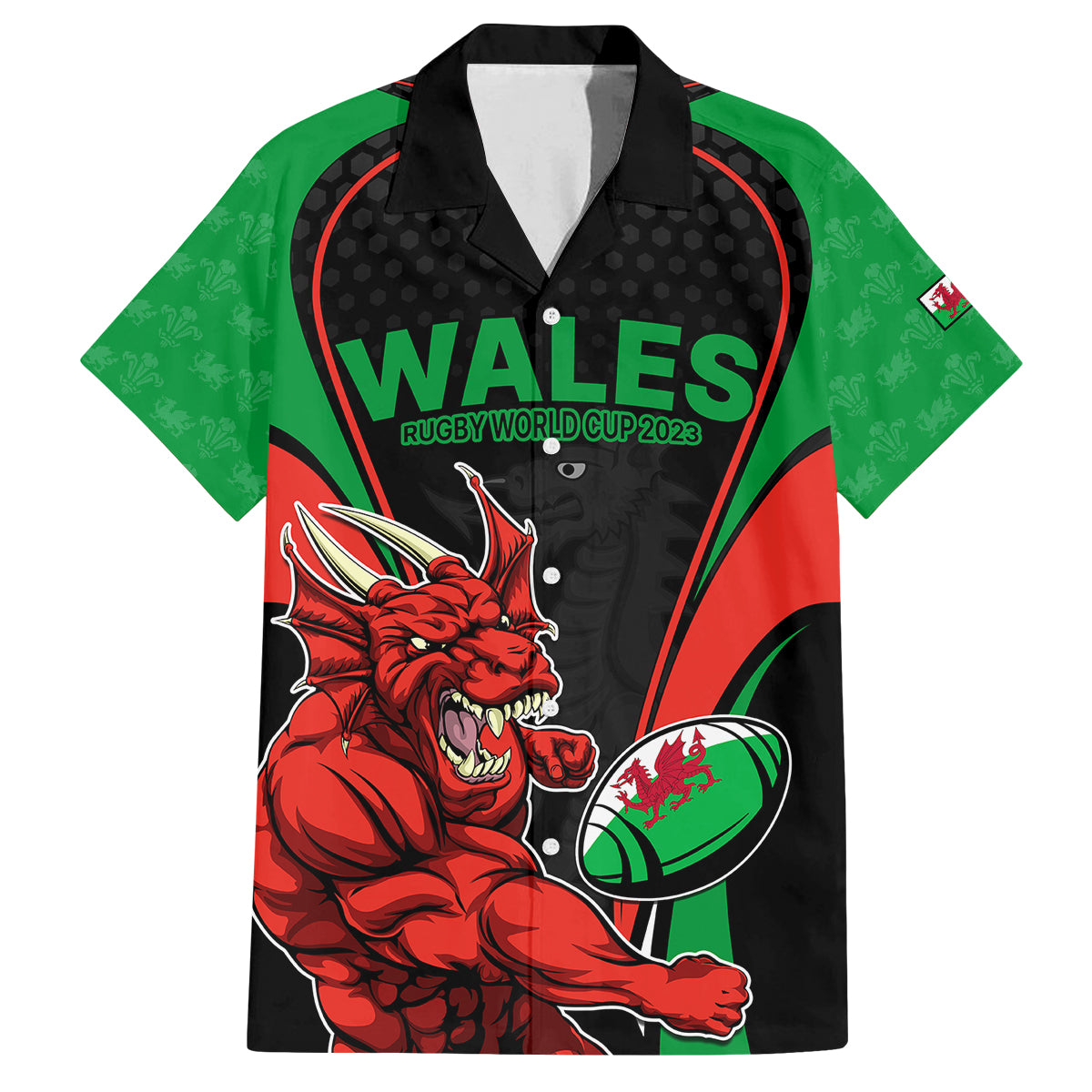 Wales Rugby Kid Hawaiian Shirt World Cup 2023 Dragon Mascot Come On Cymru - Wonder Print Shop