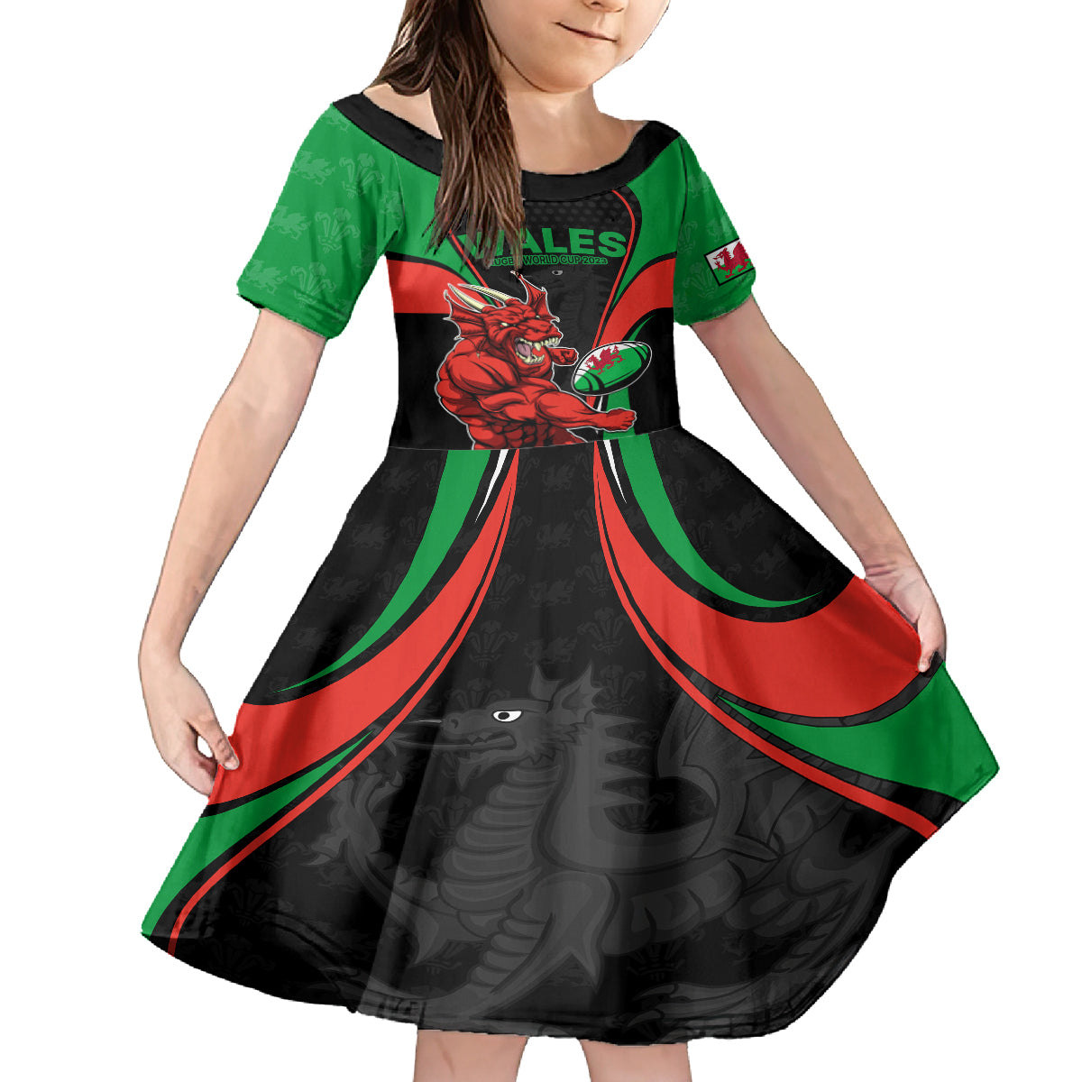 Wales Rugby Kid Short Sleeve Dress World Cup 2023 Dragon Mascot Come On Cymru - Wonder Print Shop