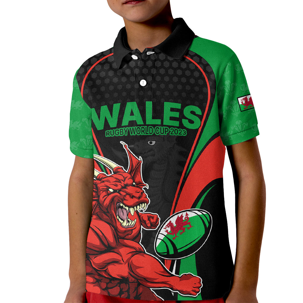 Custom Wales Rugby Kid Polo Shirt World Cup 2023 Dragon Mascot Come On Cymru - Wonder Print Shop