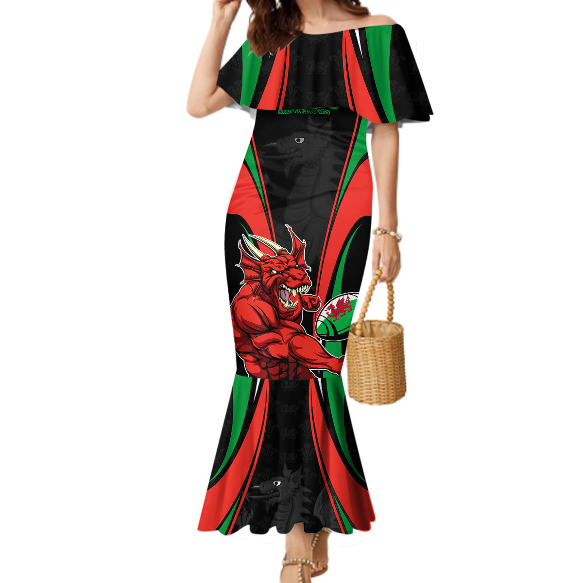 Custom Wales Rugby Mermaid Dress World Cup 2023 Dragon Mascot Come On Cymru - Wonder Print Shop