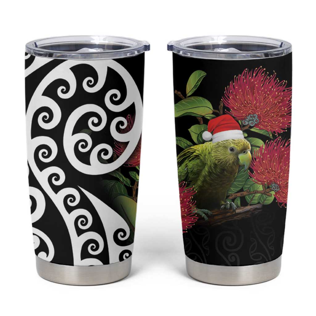 New Zealand Kakapo Christmas Tumbler Cup Meri Kirihimete Pohutukawa Flowers - Wonder Print Shop
