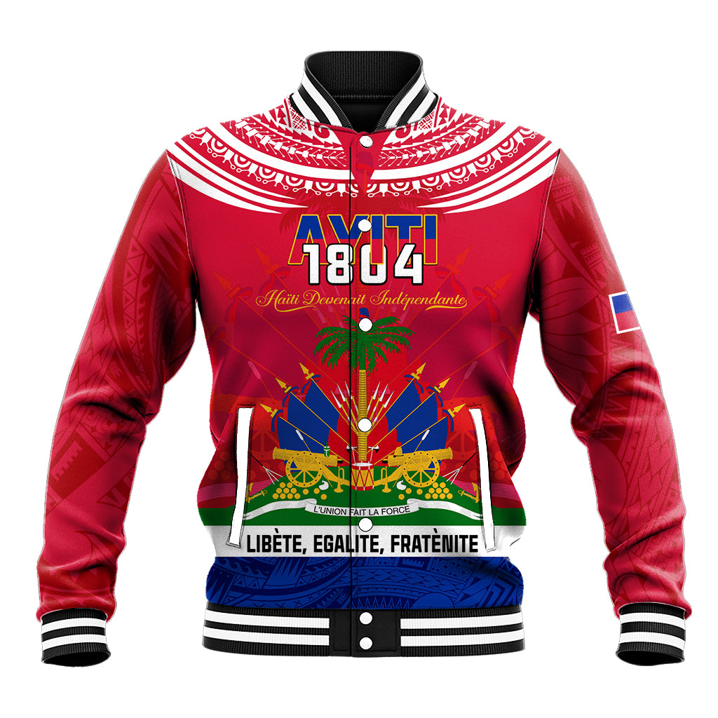 Haiti Independence Day Baseball Jacket Libete Egalite Fratenite Ayiti 1804 With Polynesian Pattern LT9 - Wonder Print Shop