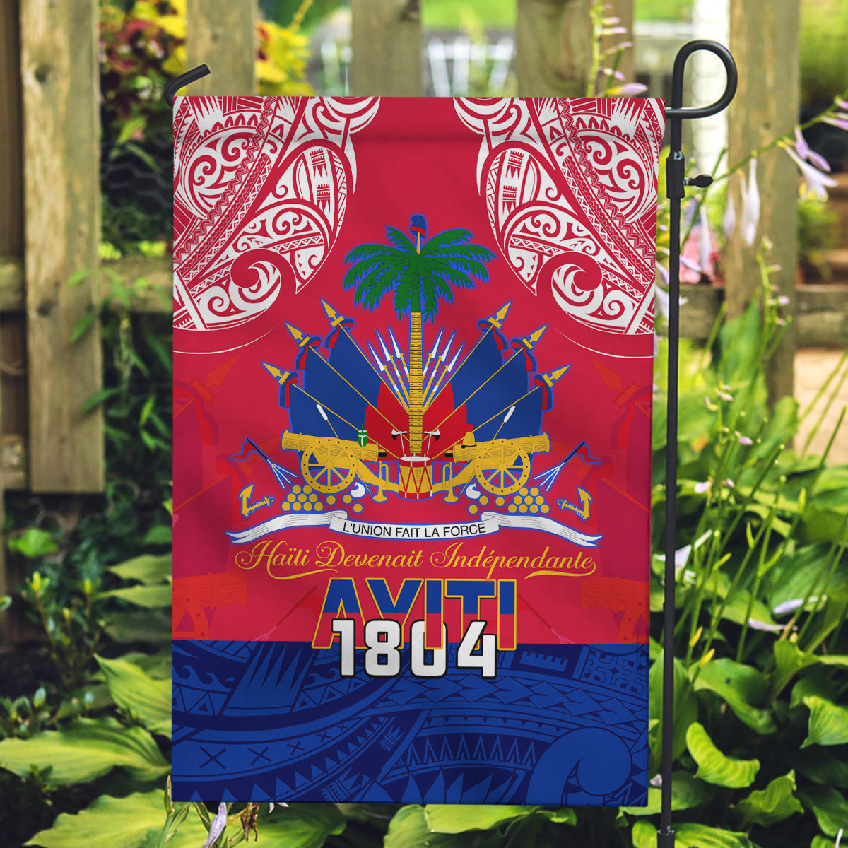 Haiti Independence Day Garden Flag Libete Egalite Fratenite Ayiti 1804 With Polynesian Pattern - Wonder Print Shop