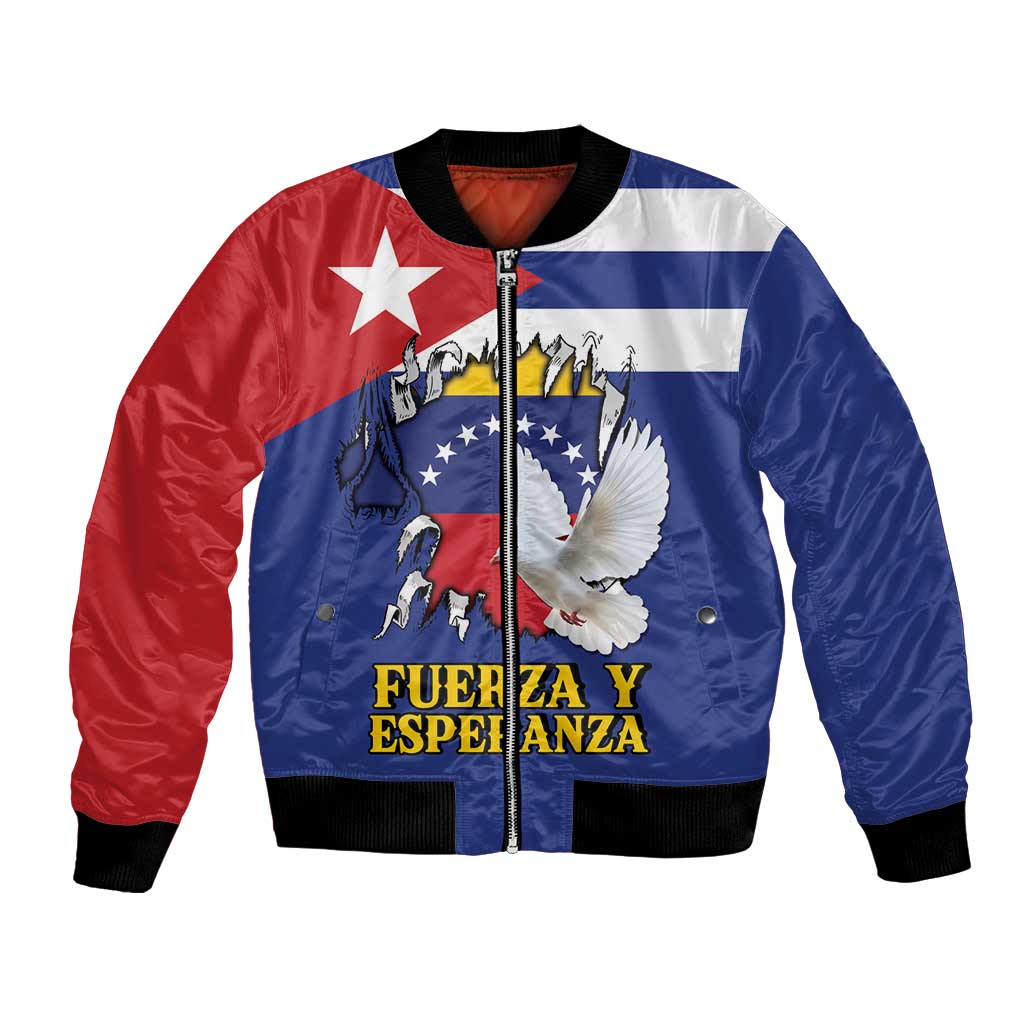 Personalized Cuba Venezuela Bomber Jacket Fuerza Y Esperanza - Wonder Print Shop