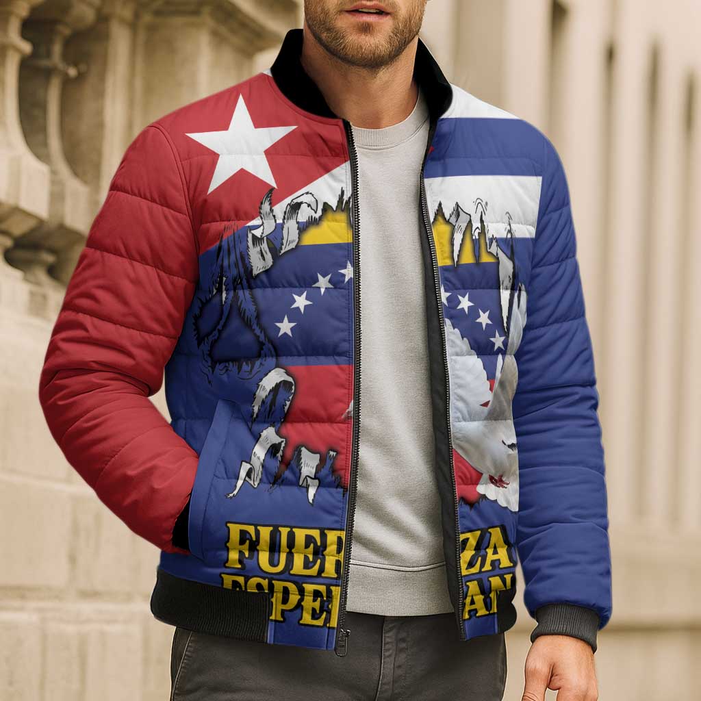 Personalized Cuba Venezuela Bomber Puffer Jacket Fuerza Y Esperanza - Wonder Print Shop