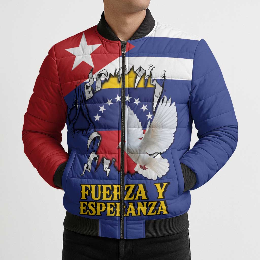 Personalized Cuba Venezuela Bomber Puffer Jacket Fuerza Y Esperanza - Wonder Print Shop