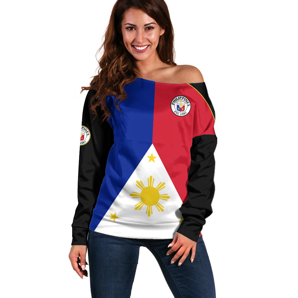 Philippines Concept Home Football Off Shoulder Sweater Pilipinas Flag Black Style 2023 - Wonder Print Shop