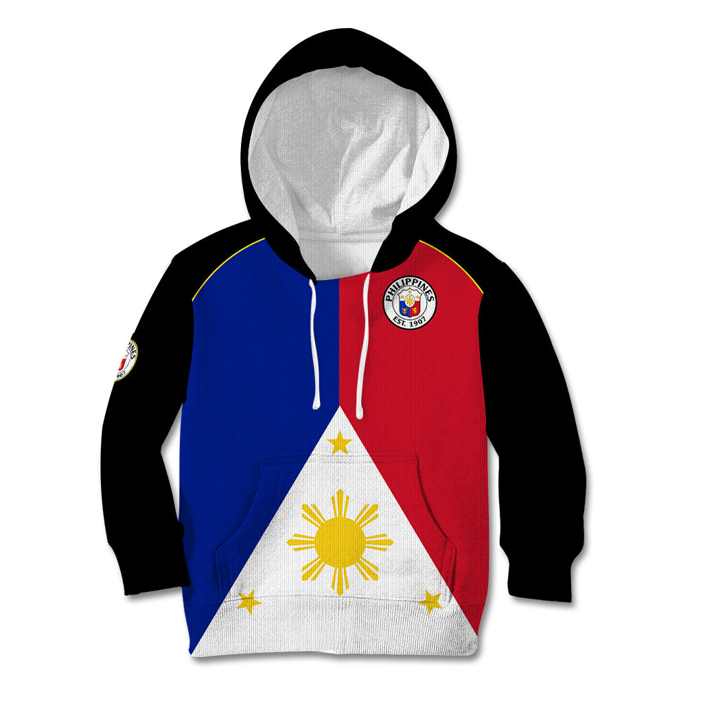 (Custom Text And Number) Philippines Concept Home Football Kid Hoodie Pilipinas Flag Black Style 2023 - Wonder Print Shop