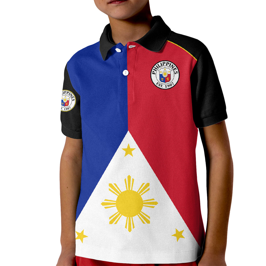 (Custom Text And Number) Philippines Concept Home Football Polo Shirt for Kid Pilipinas Flag Black Style 2023 - Wonder Print Shop