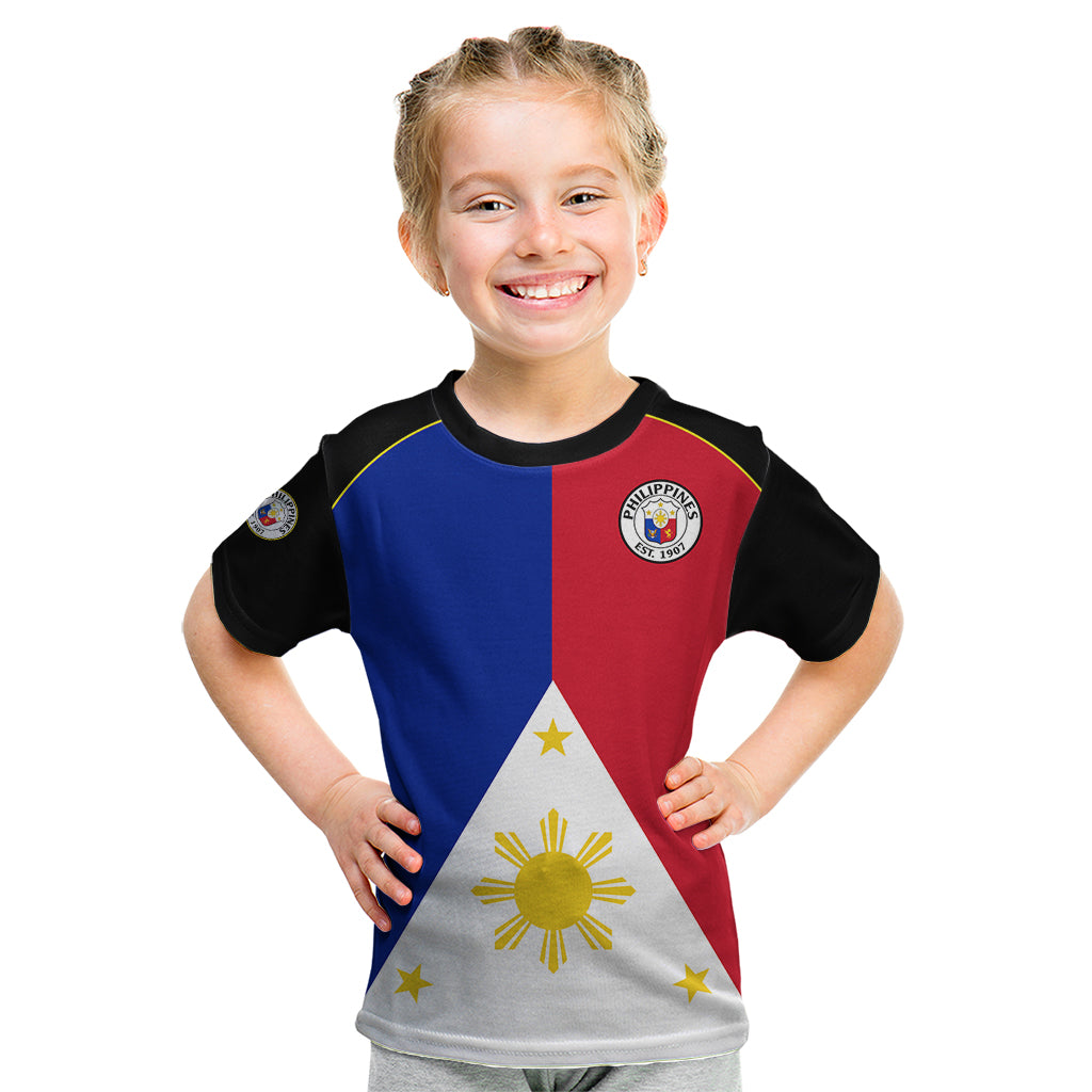 (Custom Text And Number) Philippines Concept Home Football Kid T Shirt Pilipinas Flag Black Style 2023 - Wonder Print Shop