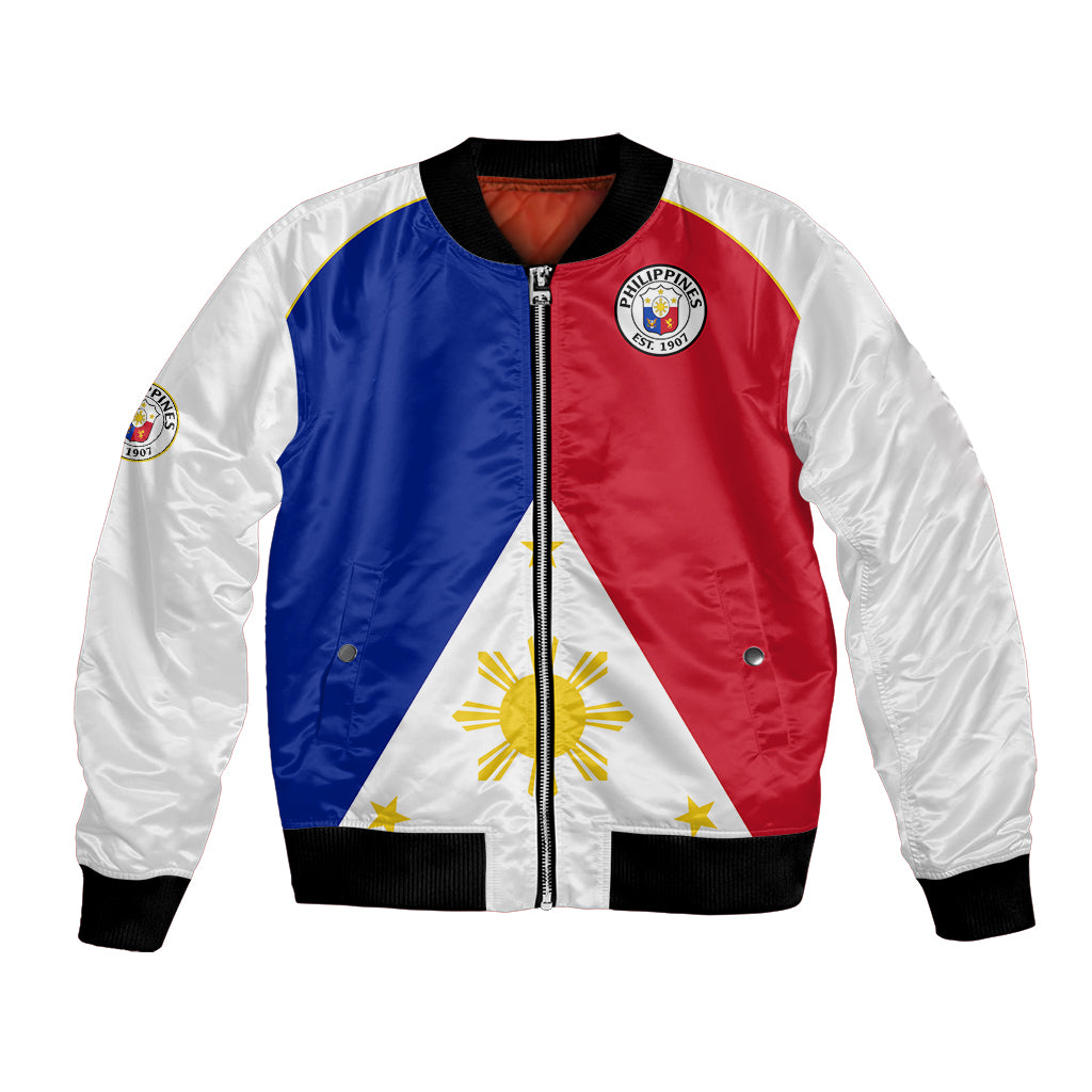 Color-block Philippines flag bomber jacket with front zipper, black rib trim