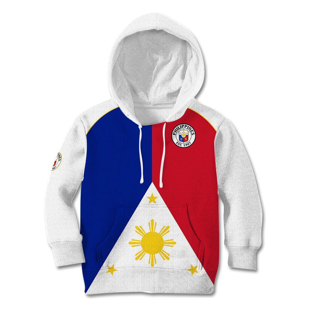 (Custom Text And Number) Philippines Concept Home Football Kid Hoodie Pilipinas Flag White Style 2023 - Wonder Print Shop