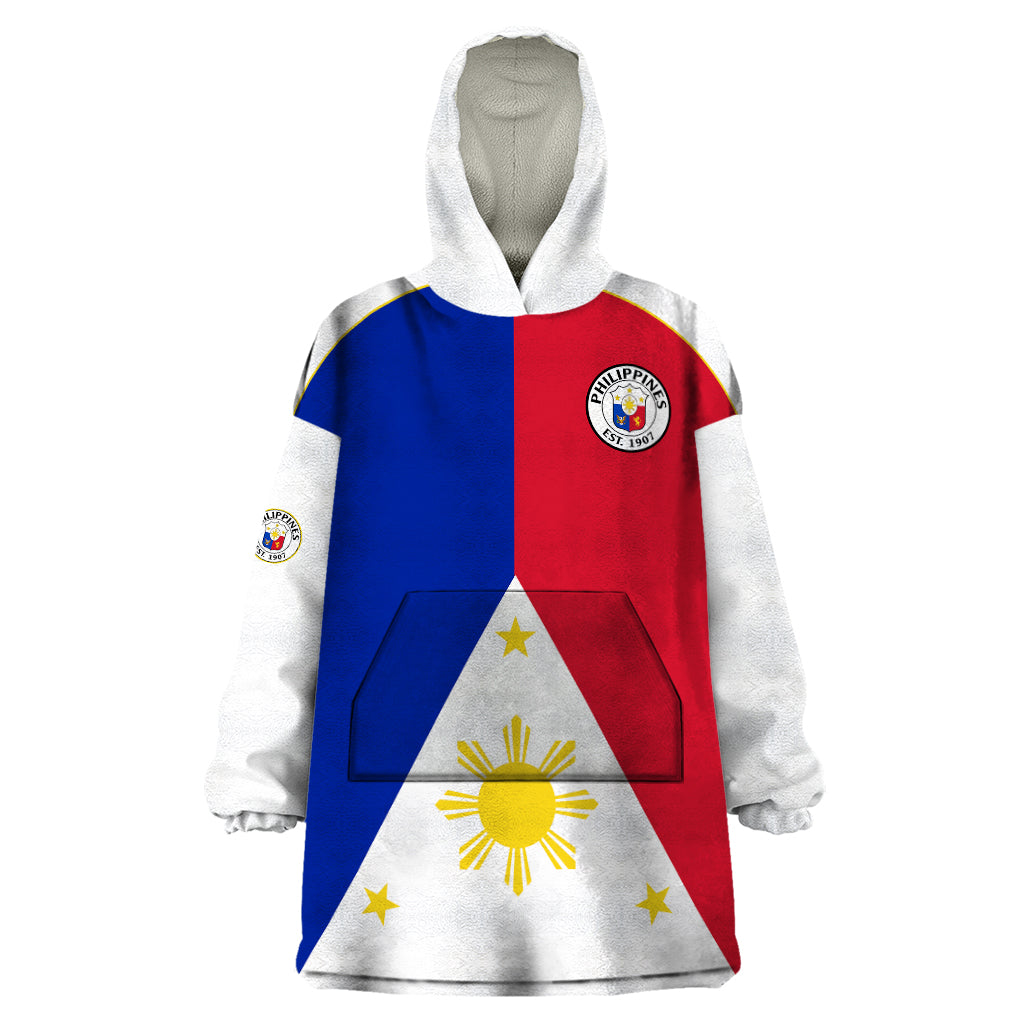 (Custom Text And Number) Philippines Concept Home Football Wearable Blanket Hoodie Pilipinas Flag White Style 2023 - Wonder Print Shop