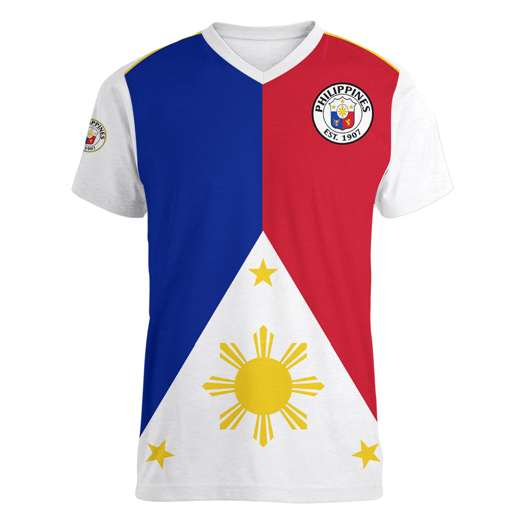 (Custom Text And Number) Philippines Concept Home Football Women V Neck T Shirt Pilipinas Flag White Style 2023 - Wonder Print Shop