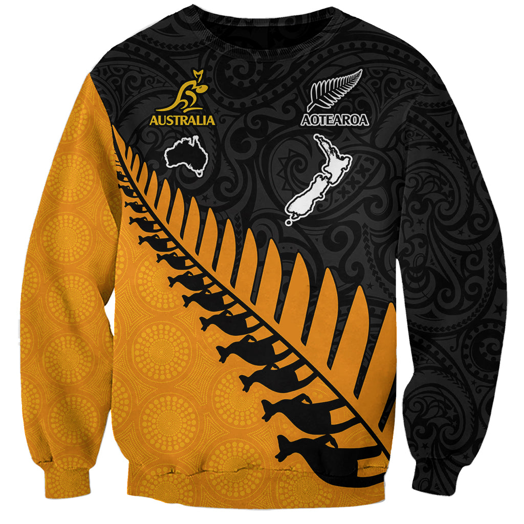 Unisex rugby sweatshirt in black and gold with Australia and Aotearoa logos