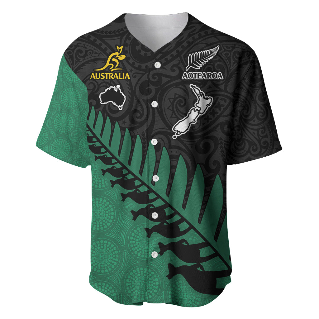 Australia Wallabies and Aotearoa Rugby Baseball Jersey Kangaroo Black Fern Maori Green Vibe LT9 - Wonder Print Shop