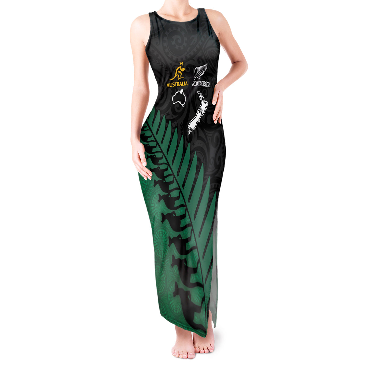 australia-wallabies-and-aotearoa-rugby-tank-maxi-dress-kangaroo-black-fern-maori-green-vibe