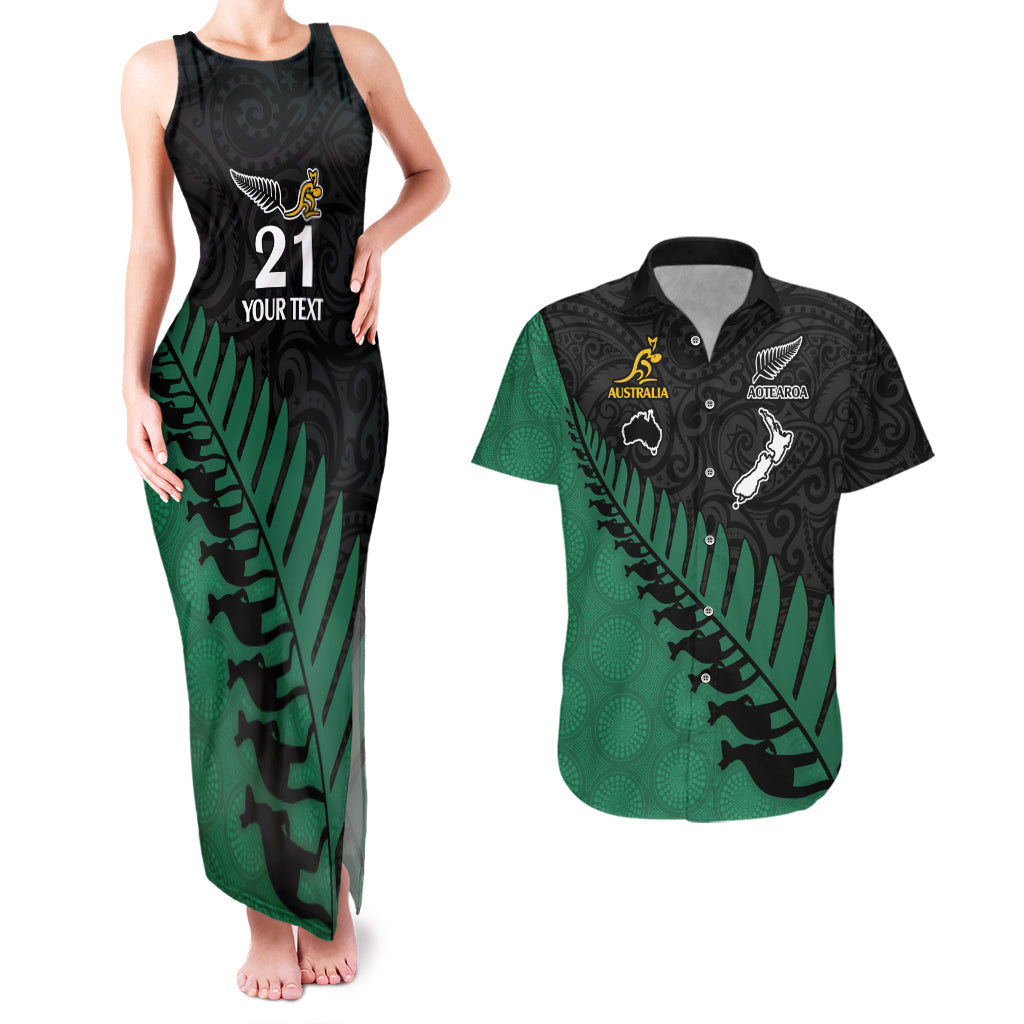 Custom Australia Wallabies and Aotearoa Rugby Couples Matching Tank Maxi Dress And Hawaiian Shirt Kangaroo Black Fern Maori Green Vibe LT9 - Wonder Print Shop