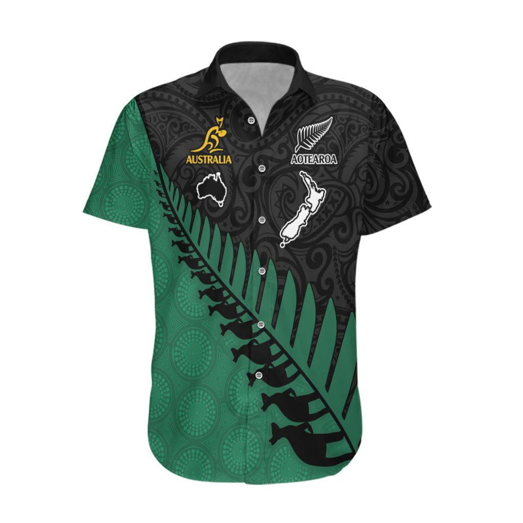 Custom Australia Wallabies and Aotearoa Rugby Hawaiian Shirt Kangaroo Black Fern Maori Green Vibe - Wonder Print Shop