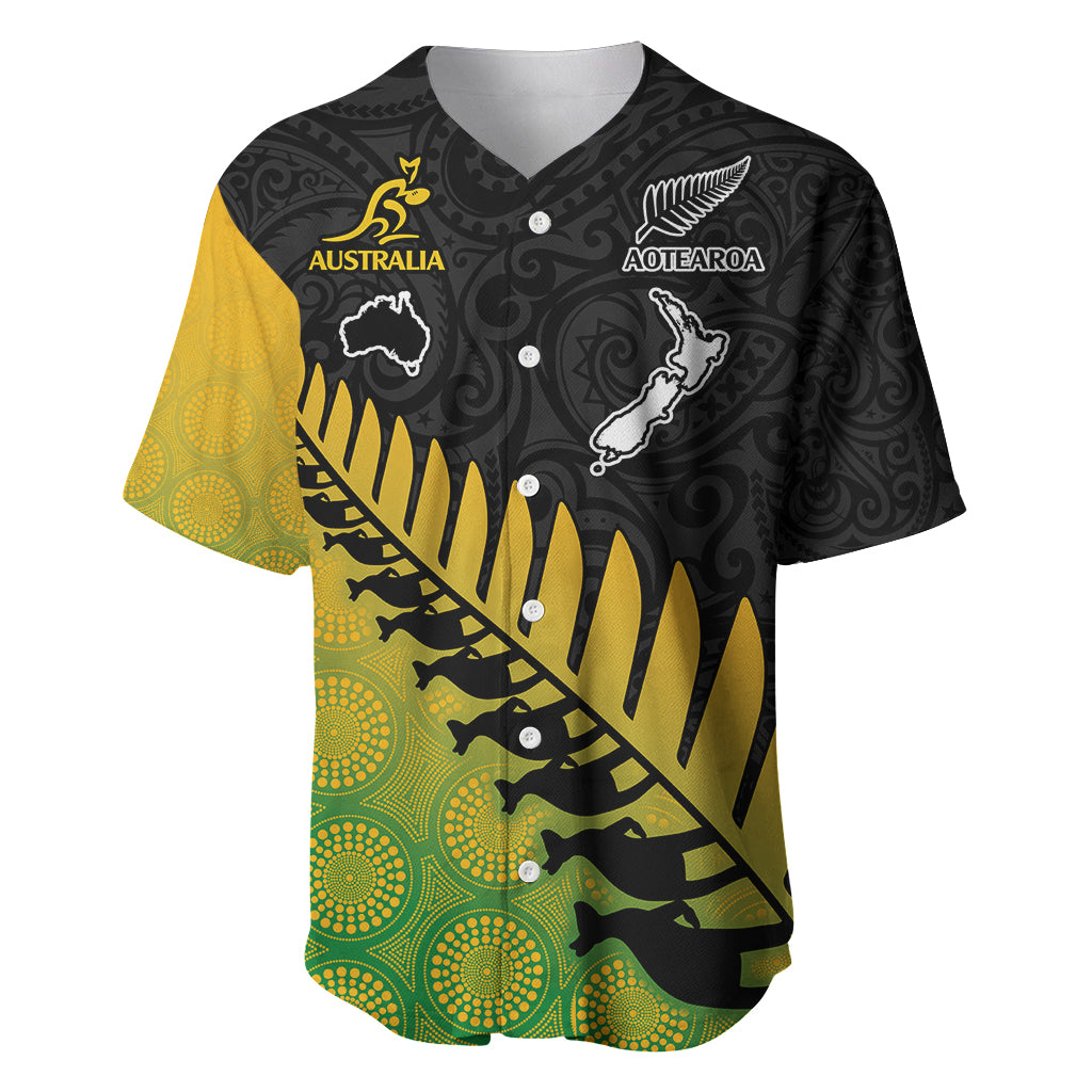 Australia Wallabies and Aotearoa Rugby Baseball Jersey Kangaroo Black Fern Maori Gradient Vibe LT9 - Wonder Print Shop