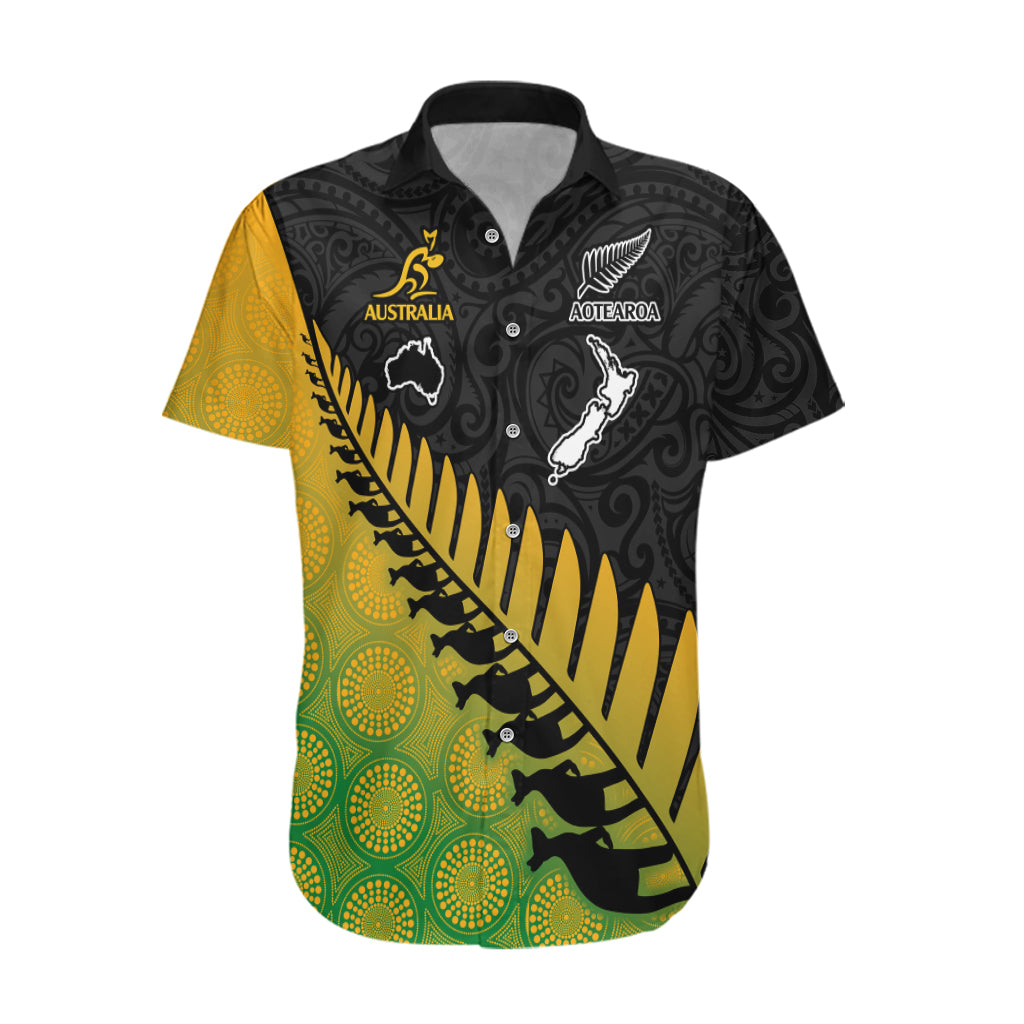 Australia Wallabies and Aotearoa Rugby Hawaiian Shirt Kangaroo Black Fern Maori Gradient Vibe - Wonder Print Shop