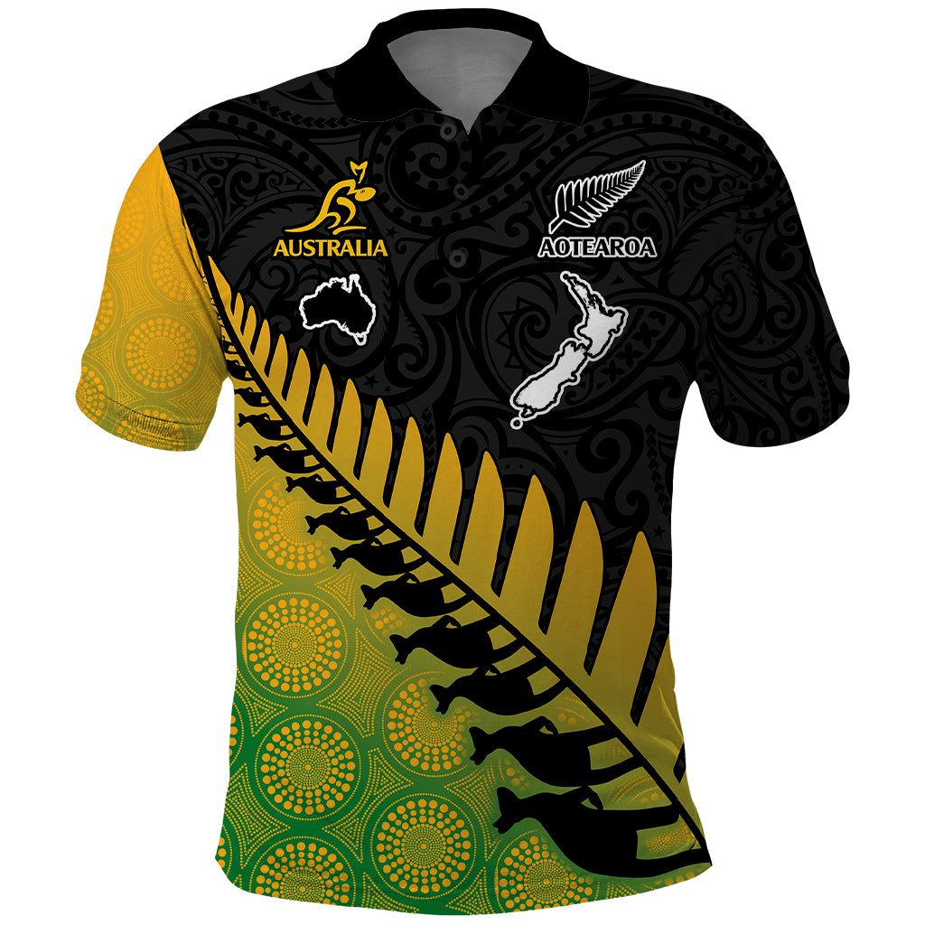 Australia Wallabies and Aotearoa Rugby Polo Shirt Kangaroo Black Fern Maori Gradient Vibe - Wonder Print Shop