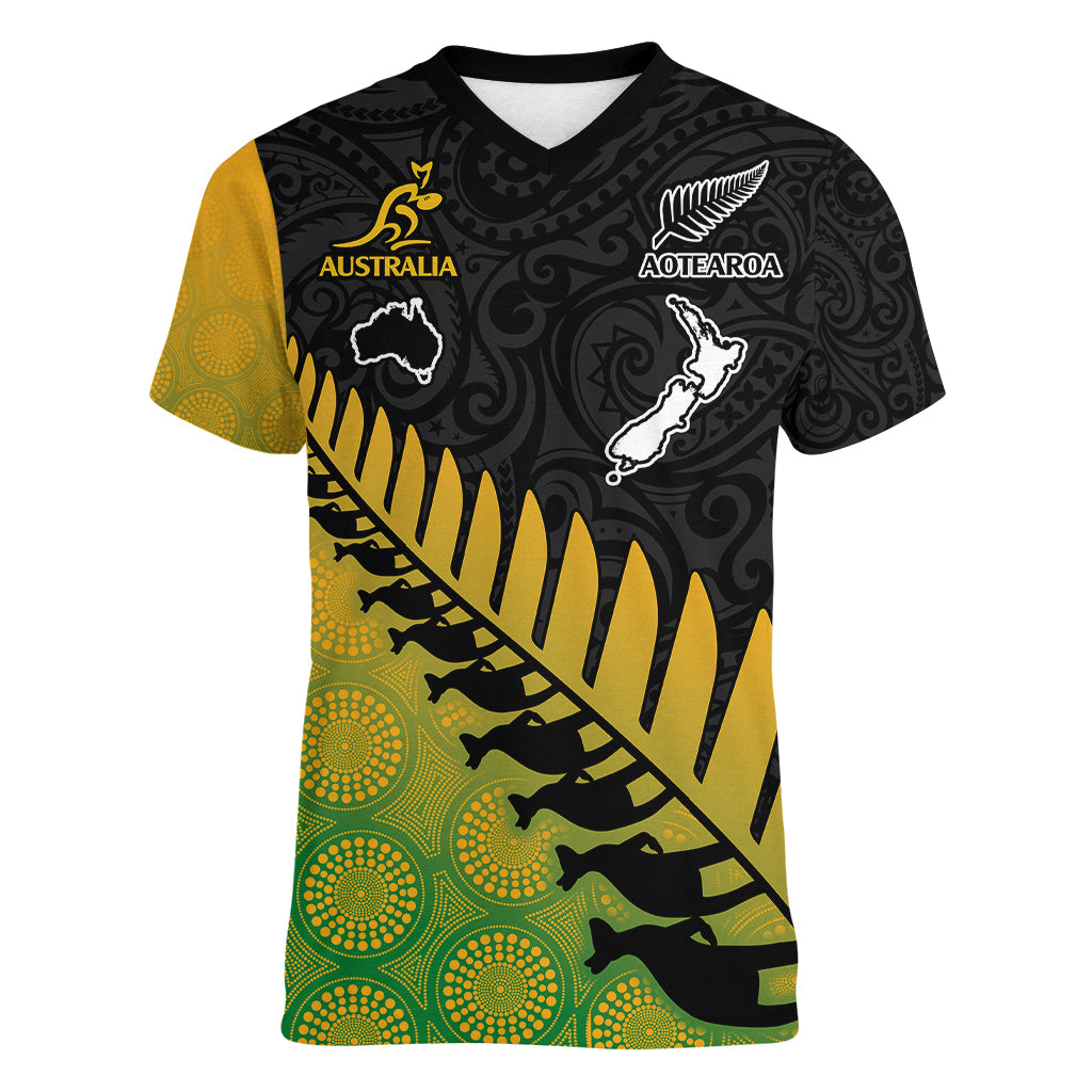 australia-wallabies-and-aotearoa-rugby-women-v-neck-t-shirt-kangaroo-black-fern-maori-gradient-vibe