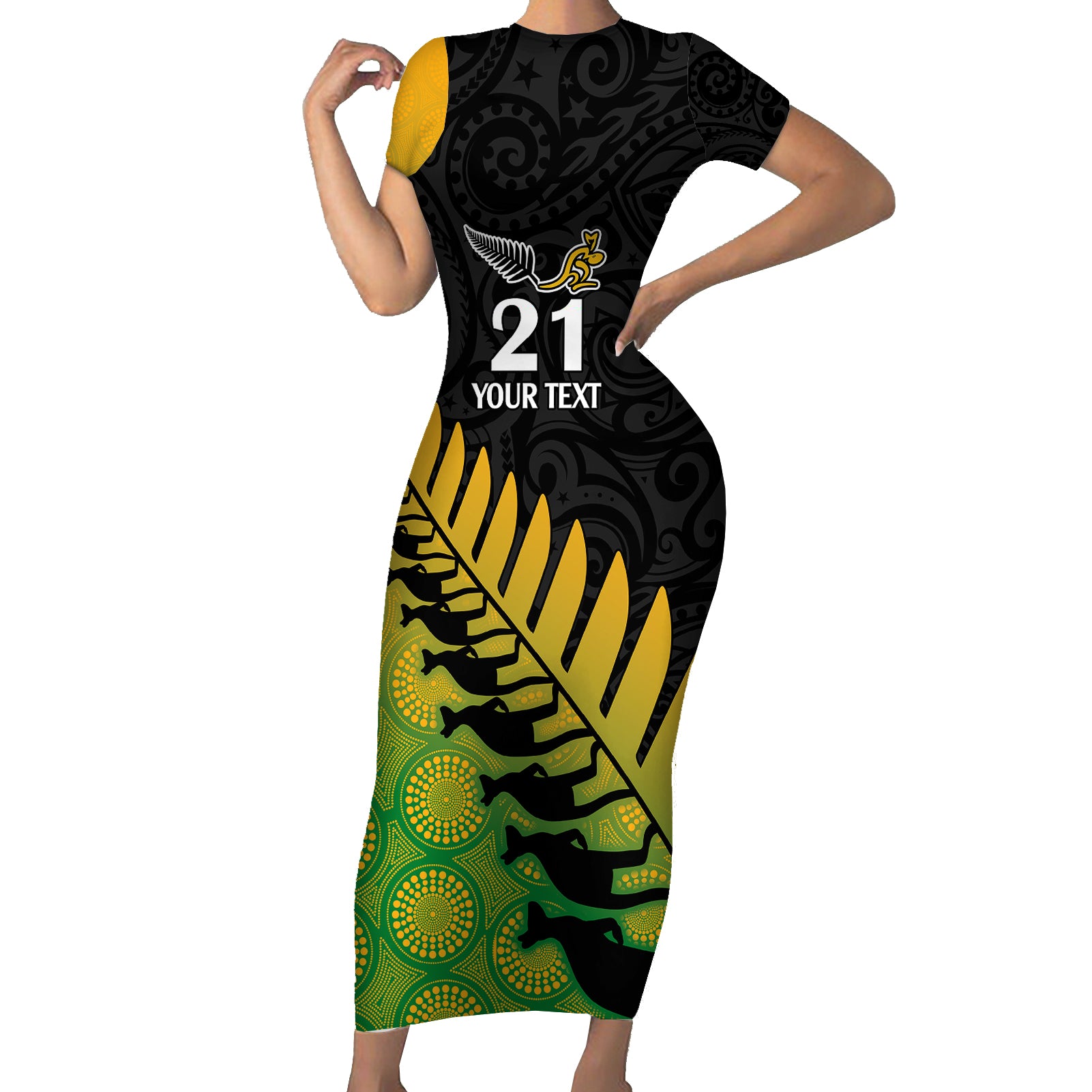 custom-australia-wallabies-and-aotearoa-rugby-short-sleeve-bodycon-dress-kangaroo-black-fern-maori-gradient-vibe