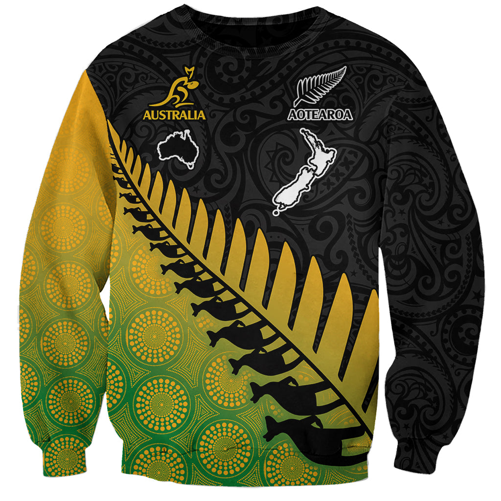 Unisex rugby sweatshirt with black, yellow and green gradient, Australia and Aotearoa emblems