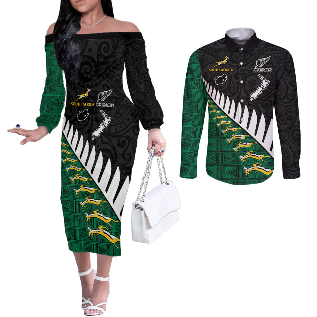 south-africa-and-aotearoa-rugby-couples-matching-off-the-shoulder-long-sleeve-dress-and-long-sleeve-button-shirts-springboks-black-fern-maori-vibe