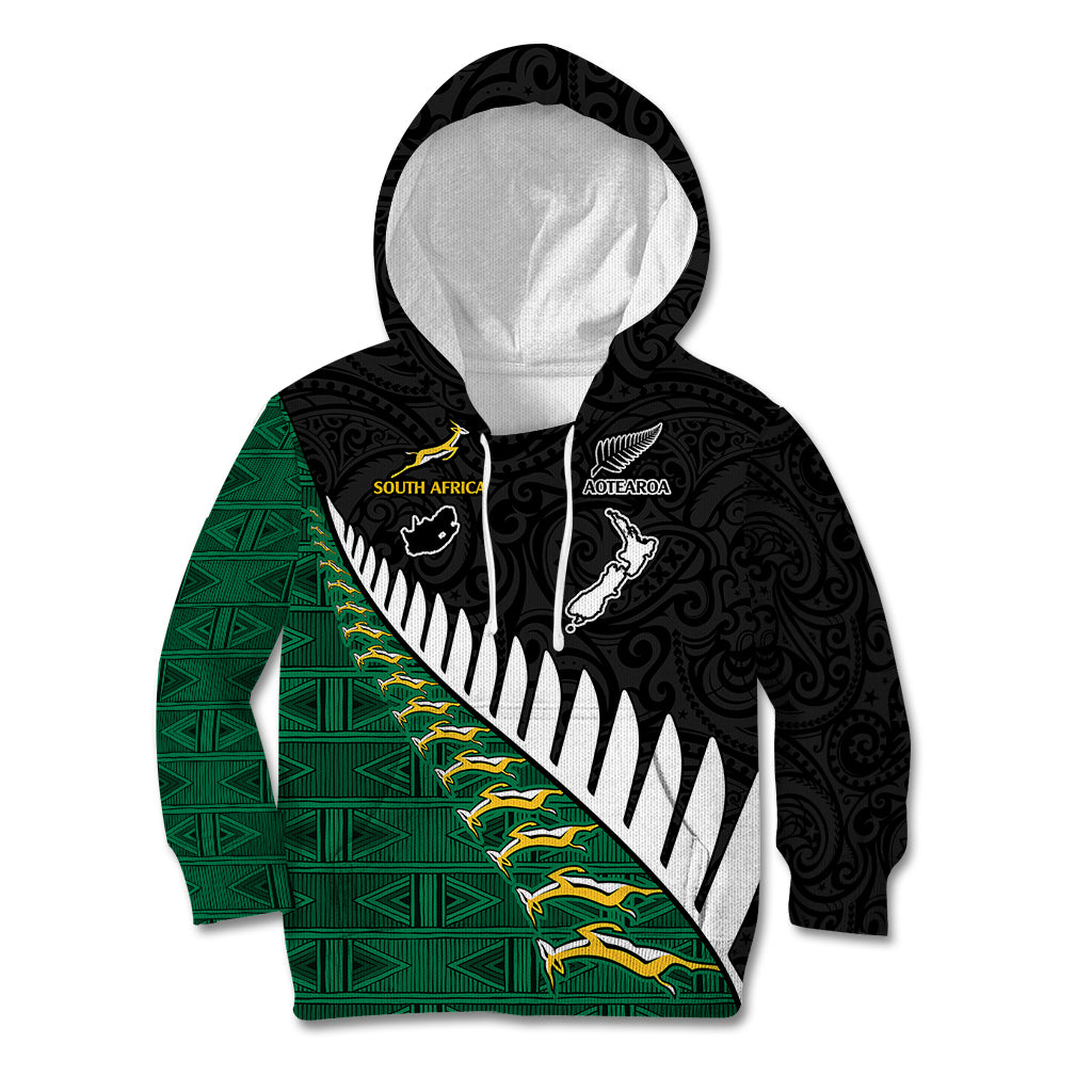 South Africa and Aotearoa Rugby Kid Hoodie Springboks Black Fern Maori Vibe - Wonder Print Shop