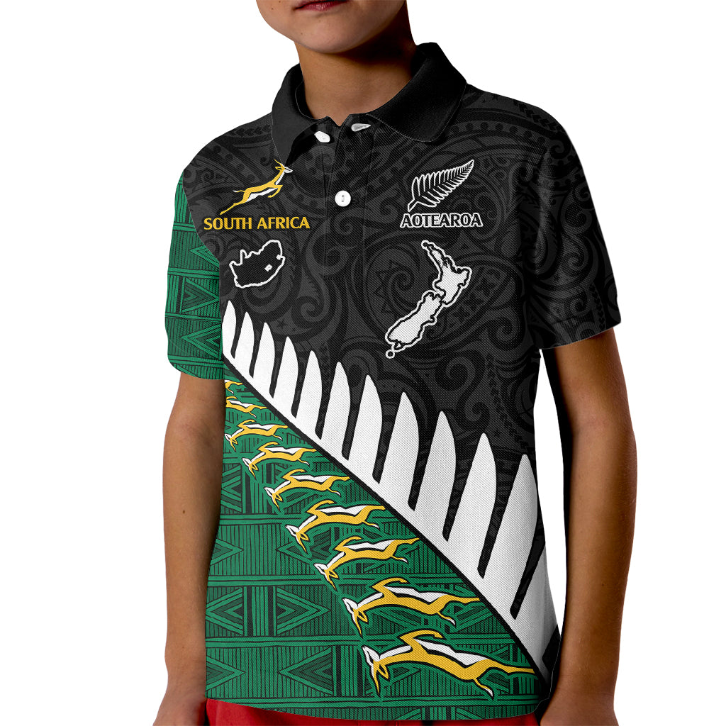 South Africa and Aotearoa Rugby Kid Polo Shirt Springboks Black Fern Maori Vibe - Wonder Print Shop