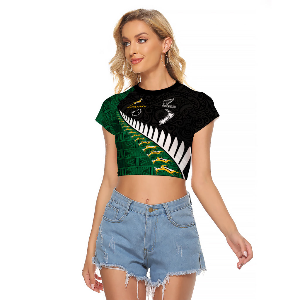 South Africa and Aotearoa Rugby Raglan Cropped T Shirt Springboks Black Fern Maori Vibe - Wonder Print Shop