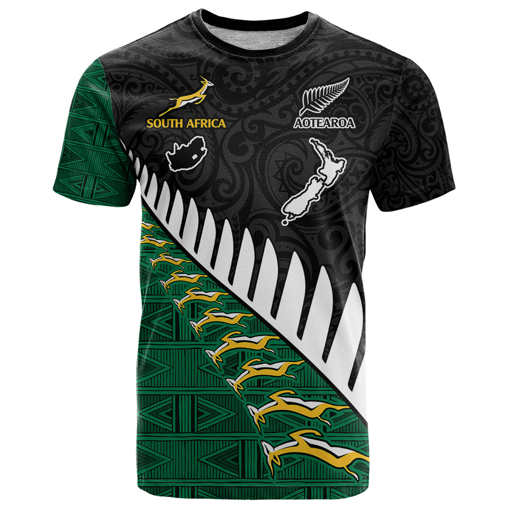 South Africa and Aotearoa Rugby T Shirt Springboks Black Fern Maori Vibe - Wonder Print Shop