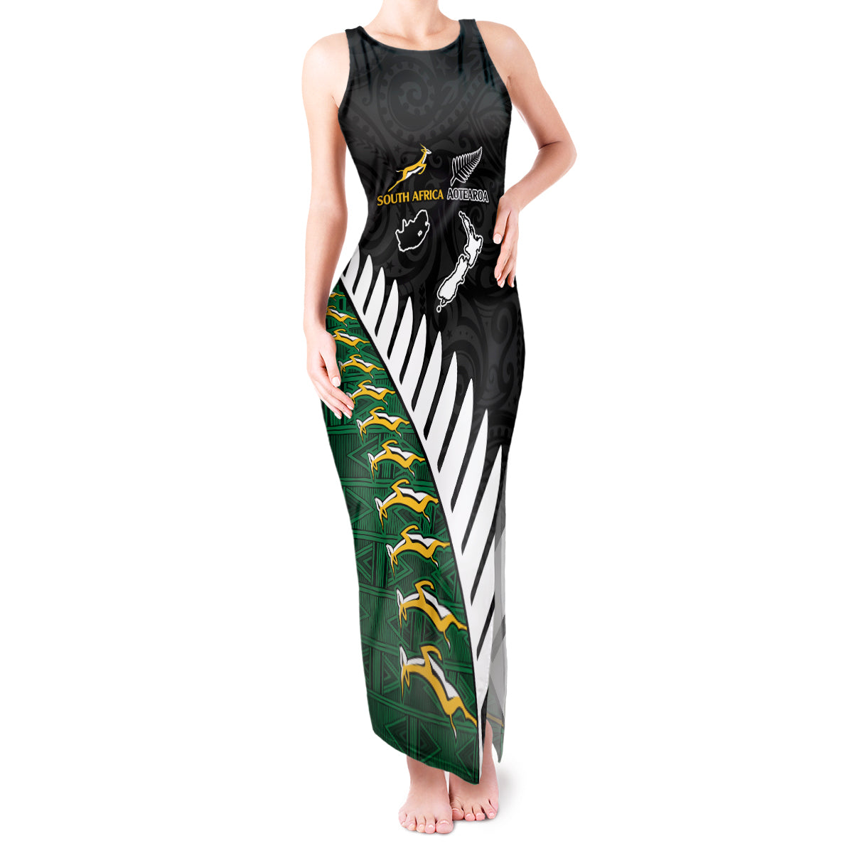 South Africa and Aotearoa Rugby Tank Maxi Dress Springboks Black Fern Maori Vibe - Wonder Print Shop