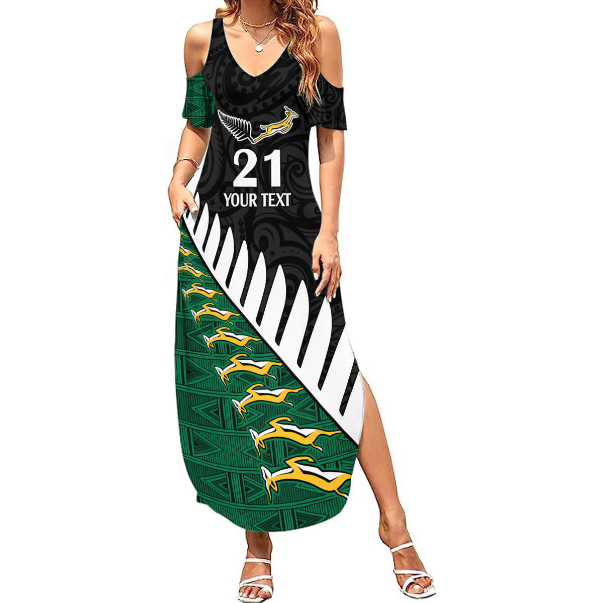 Custom South Africa and Aotearoa Rugby Summer Maxi Dress Springboks Black Fern Maori Vibe - Wonder Print Shop